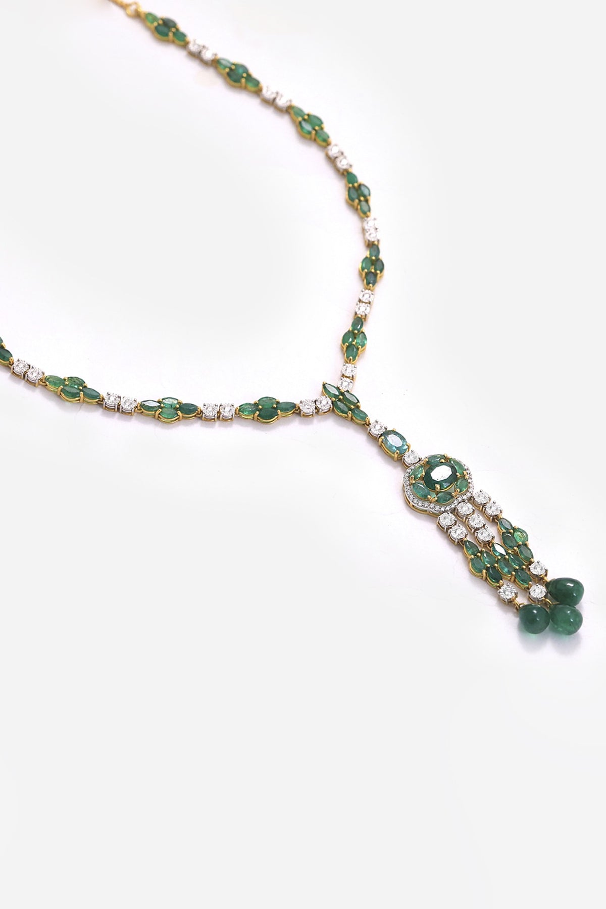 14kt Yellow Gold Finish Diamond & Green Stone Long Necklace