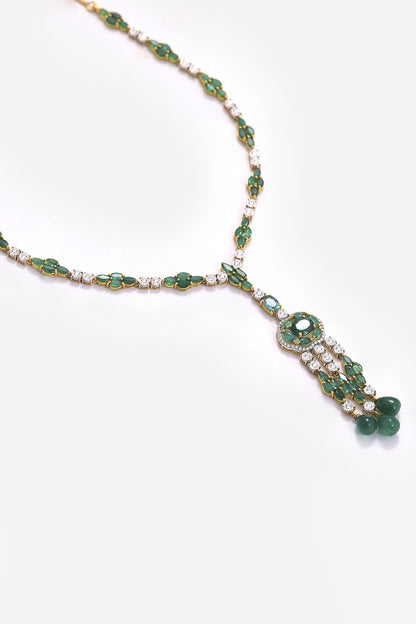 14kt Yellow Gold Finish Diamond & Green Stone Long Necklace