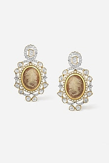 14kt Yellow Gold Finish Polki Diamond & Agate Stone Earrings