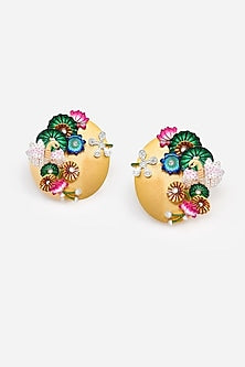 14kt Yellow Gold Finish Diamond Enameled Bird Earrings