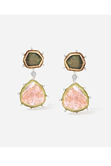 14kt Yellow Gold Finish Diamond & Tourmaline Stone Earrings
