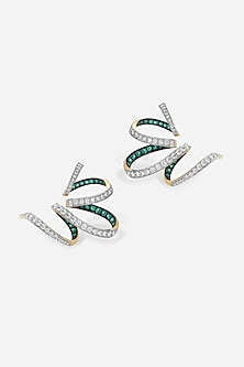 14kt Yellow Gold Finish Diamond & Green Stone Earcuffs