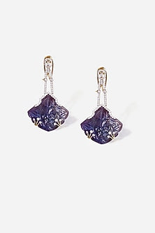 18kt Yellow Gold Finish Diamond & Tanzanite Stone Dangler Earrings