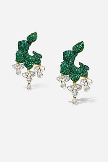 14kt Yellow Gold Finish Diamond & Semi-Precious Green Stone Earrings