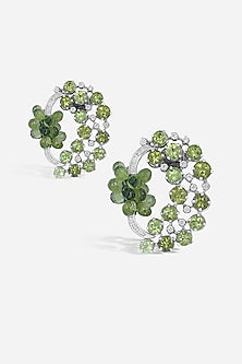 Yellow Gold Finish Diamond & Peridot Stone Earrings In Sterling Silver