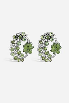 Yellow Gold Finish Diamond & Peridot Stone Earrings In Sterling Silver