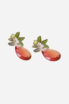 18kt Yellow Gold Finish Diamond & Tourmaline Stone Earrings