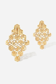 18kt Yellow Gold Finish Diamond Honeycomb Earrings