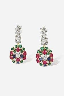 14kt Yellow Gold Finish Multi-Colored Diamond Earrings
