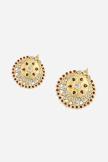 18kt Yellow Gold Finish Diamond & Ruby Stone Earrings