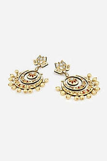 18kt Yellow Gold Finish Jadau Kundan Polki Chandbali Earrings