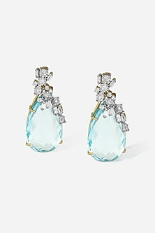 14kt Yellow Gold Finish Diamond & Aquamarine Stone Earrings