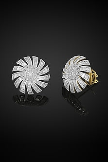 18kt Yellow Gold Finish Baguette & Round-Shaped Diamond Stud Earrings
