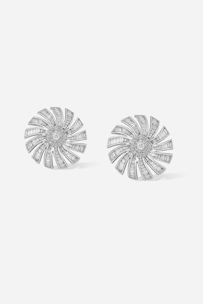 18kt Yellow Gold Finish Baguette & Round-Shaped Diamond Stud Earrings