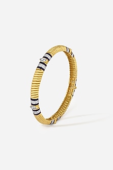 14kt Yellow Gold Finish Diamond Black Enameled Bangle