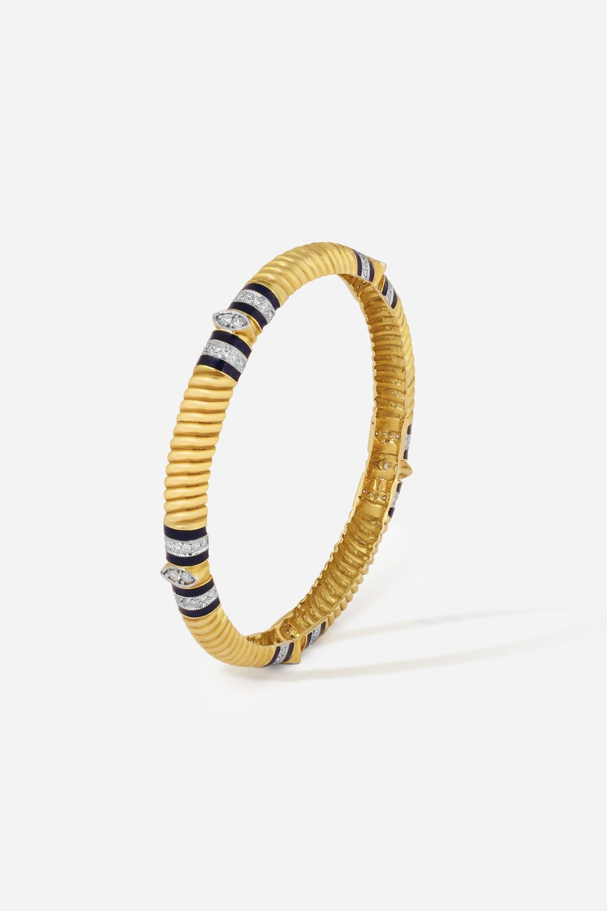 14kt Yellow Gold Finish Diamond Black Enameled Bangle