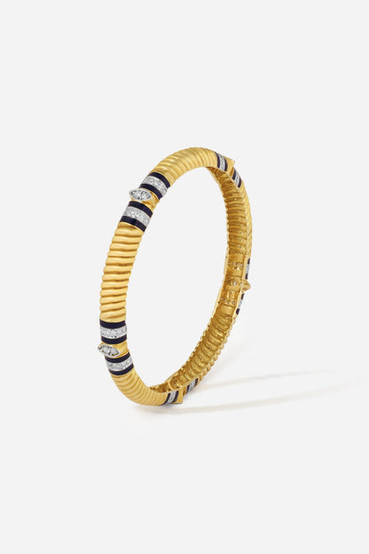 14kt Yellow Gold Finish Diamond Black Enameled Bangle