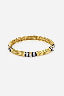 14kt Yellow Gold Finish Diamond Black Enameled Bangle