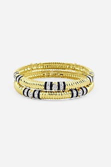 14kt Yellow Gold Finish Diamond Black Enameled Bangle