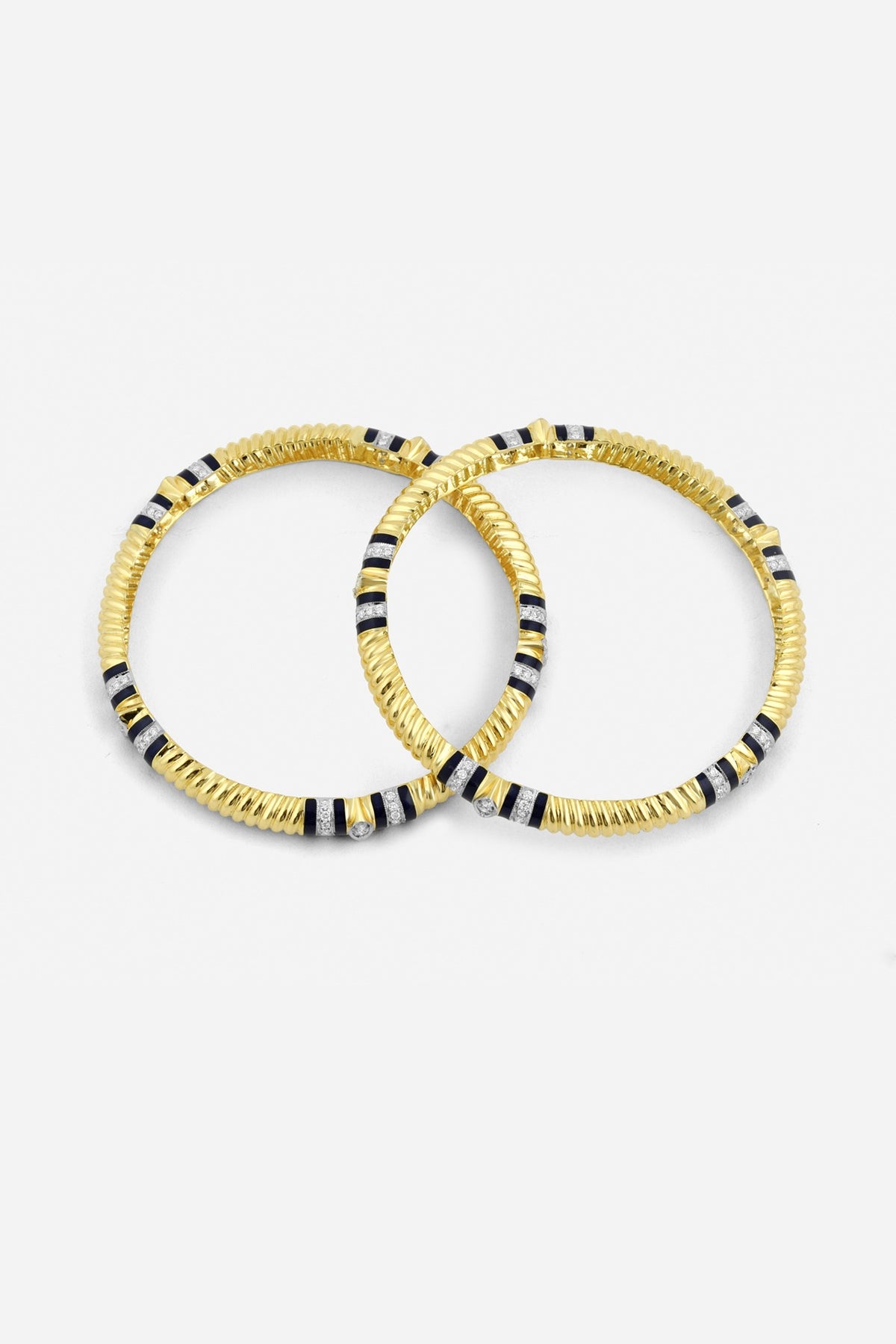 14kt Yellow Gold Finish Diamond Black Enameled Bangle