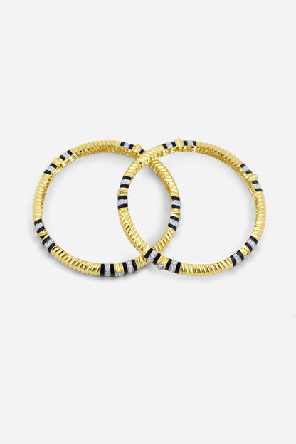 14kt Yellow Gold Finish Diamond Black Enameled Bangle