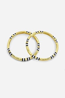 14kt Yellow Gold Finish Diamond Black Enameled Bangle