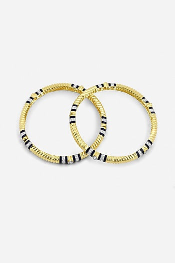 14kt Yellow Gold Finish Diamond Black Enameled Bangle