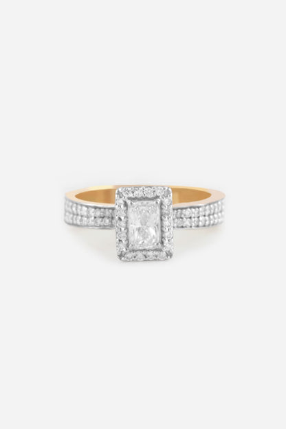 18kt Yellow Gold Finish Round & Emerald -Cut Diamond Ring