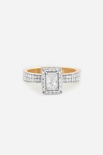 18kt Yellow Gold Finish Round & Emerald -Cut Diamond Ring