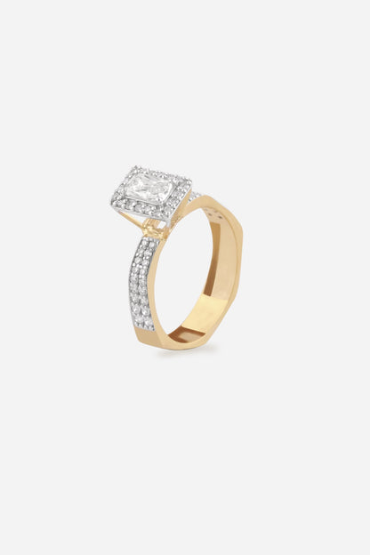 18kt Yellow Gold Finish Round & Emerald -Cut Diamond Ring