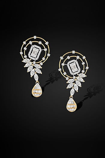 18kt Yellow Gold Finish Diamond Dreamcatcher Dangler Earrings