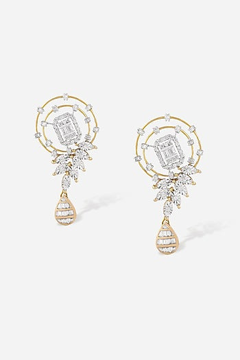 18kt Yellow Gold Finish Diamond Dreamcatcher Dangler Earrings