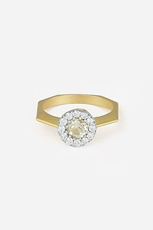18kt Yellow Gold Finish Diamond & Blue Stone Ring