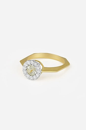 18kt Yellow Gold Finish Diamond & Blue Stone Ring
