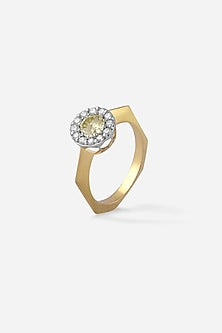 18kt Yellow Gold Finish Diamond & Blue Stone Ring