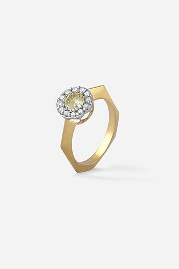 18kt Yellow Gold Finish Diamond & Blue Stone Ring