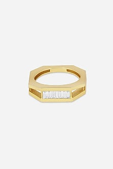 18kt Yellow Gold Finish Baguette Diamond Octagon Ring