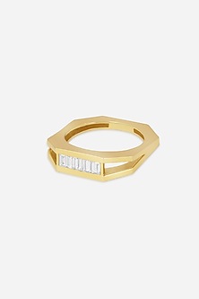 18kt Yellow Gold Finish Baguette Diamond Octagon Ring