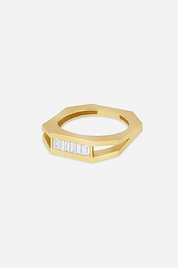 18kt Yellow Gold Finish Baguette Diamond Octagon Ring