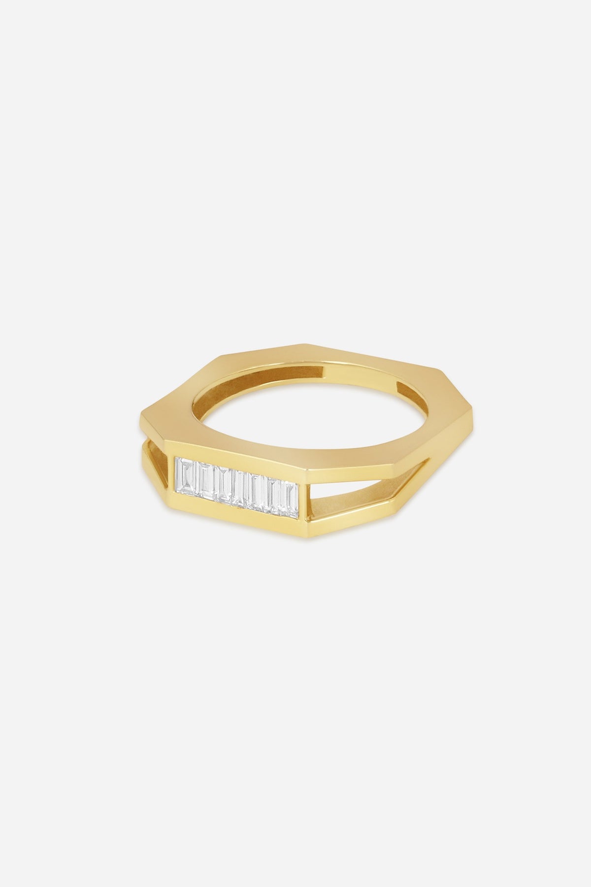 18kt Yellow Gold Finish Baguette Diamond Octagon Ring