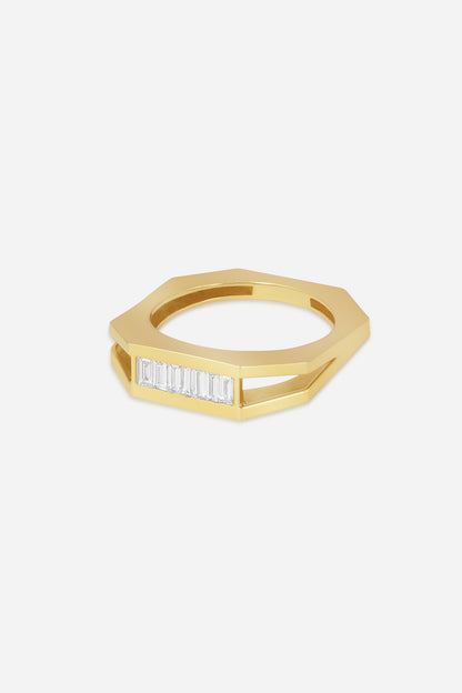 18kt Yellow Gold Finish Baguette Diamond Octagon Ring