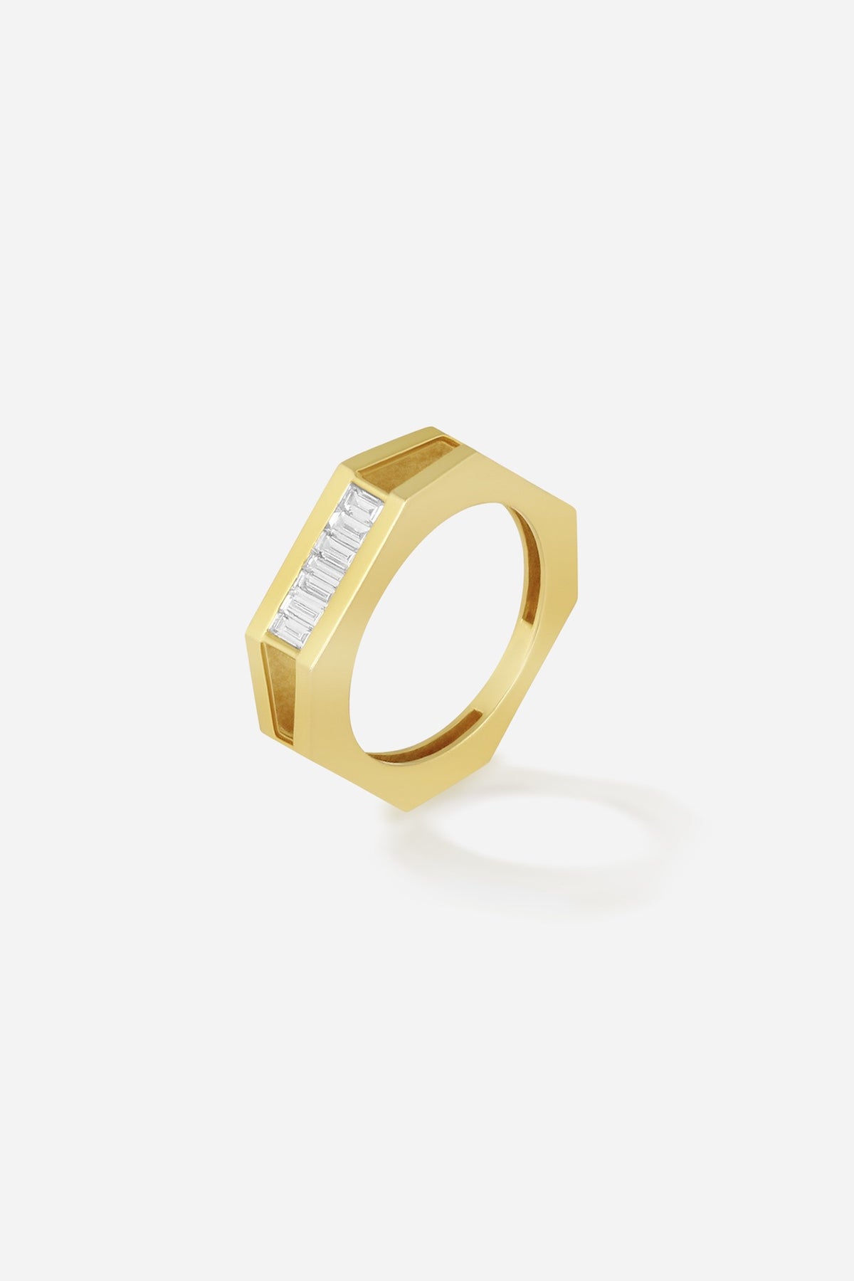 18kt Yellow Gold Finish Baguette Diamond Octagon Ring