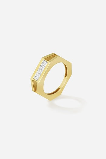 18kt Yellow Gold Finish Baguette Diamond Octagon Ring