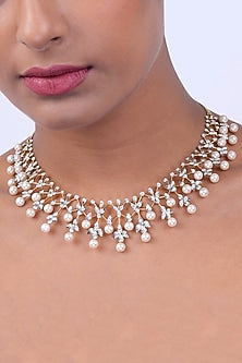 18kt Yellow Gold Finish Diamond & Pearl Necklace