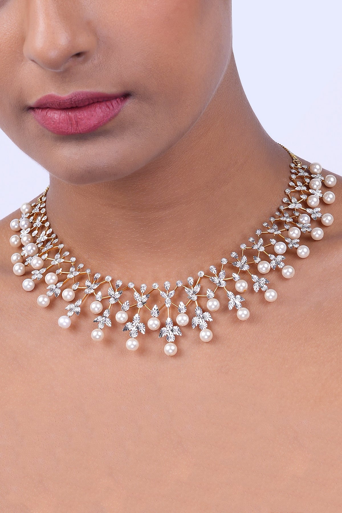 18kt Yellow Gold Finish Diamond & Pearl Necklace