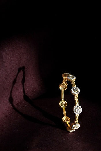14kt Yellow Gold Finish Diamond & Kundan Polki Bangle