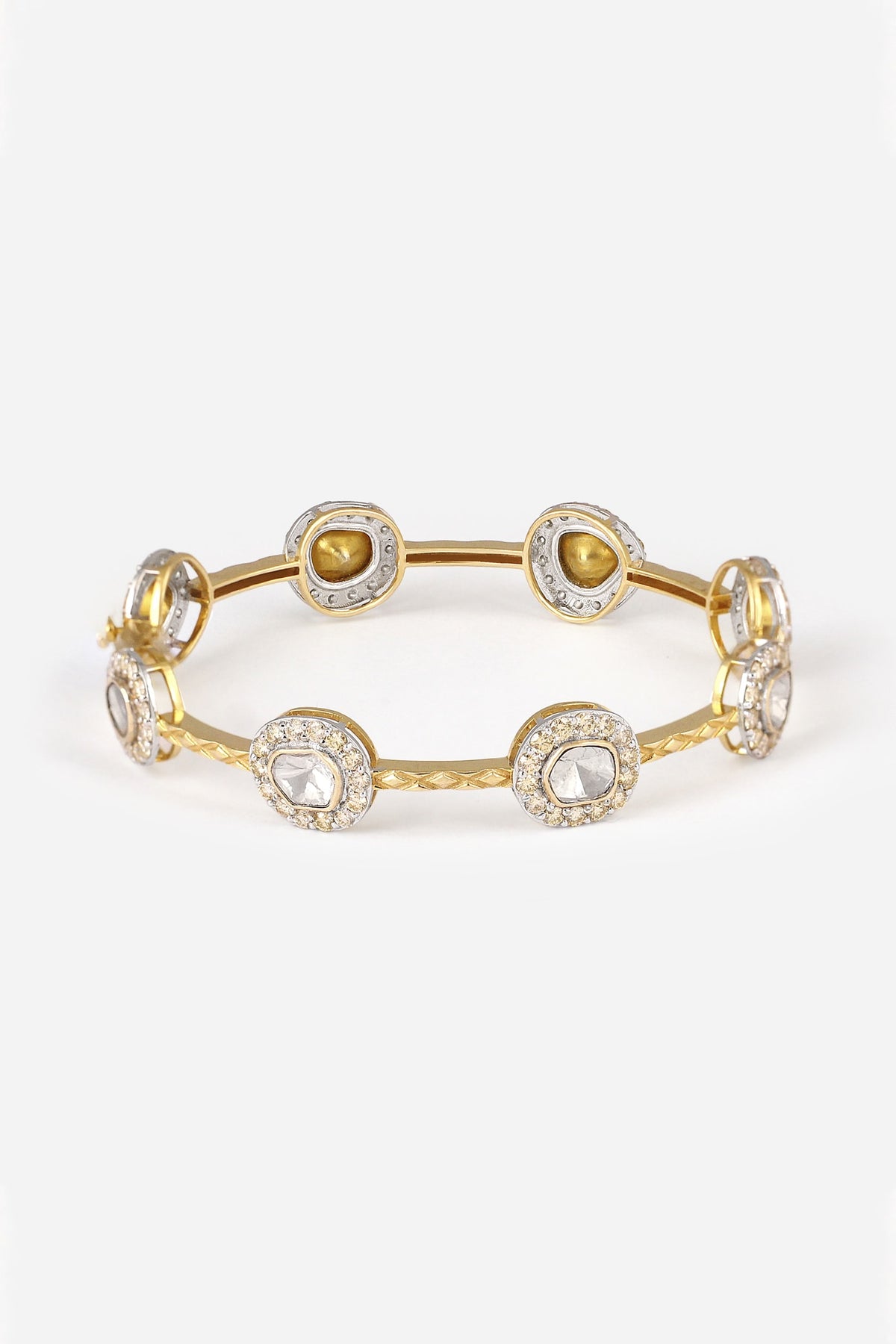 14kt Yellow Gold Finish Diamond & Kundan Polki Bangle