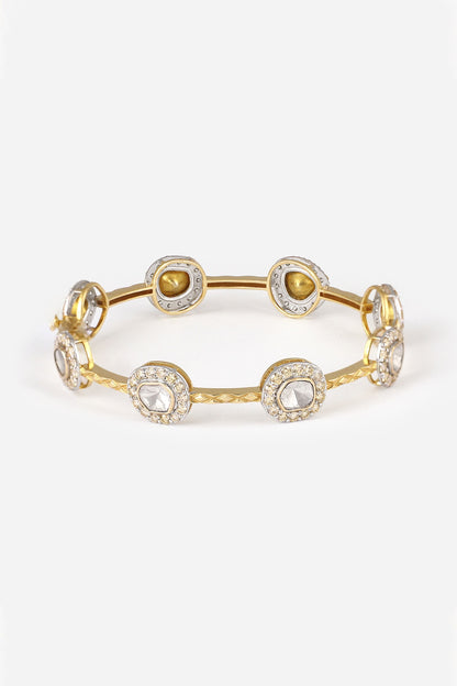 14kt Yellow Gold Finish Diamond & Kundan Polki Bangle