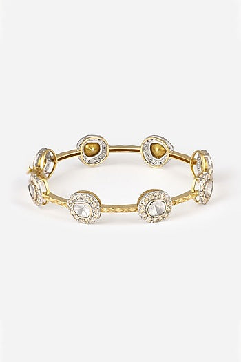 14kt Yellow Gold Finish Diamond & Kundan Polki Bangle