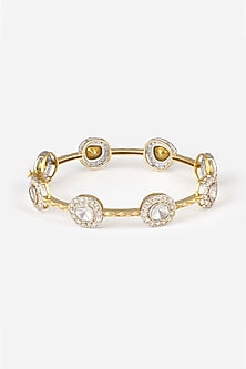 14kt Yellow Gold Finish Diamond & Kundan Polki Bangle